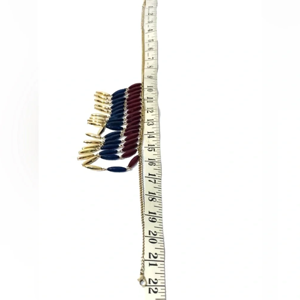 Fringe Bib Necklace in Burgundy, Navy and Gold Egyptian Revival Stule